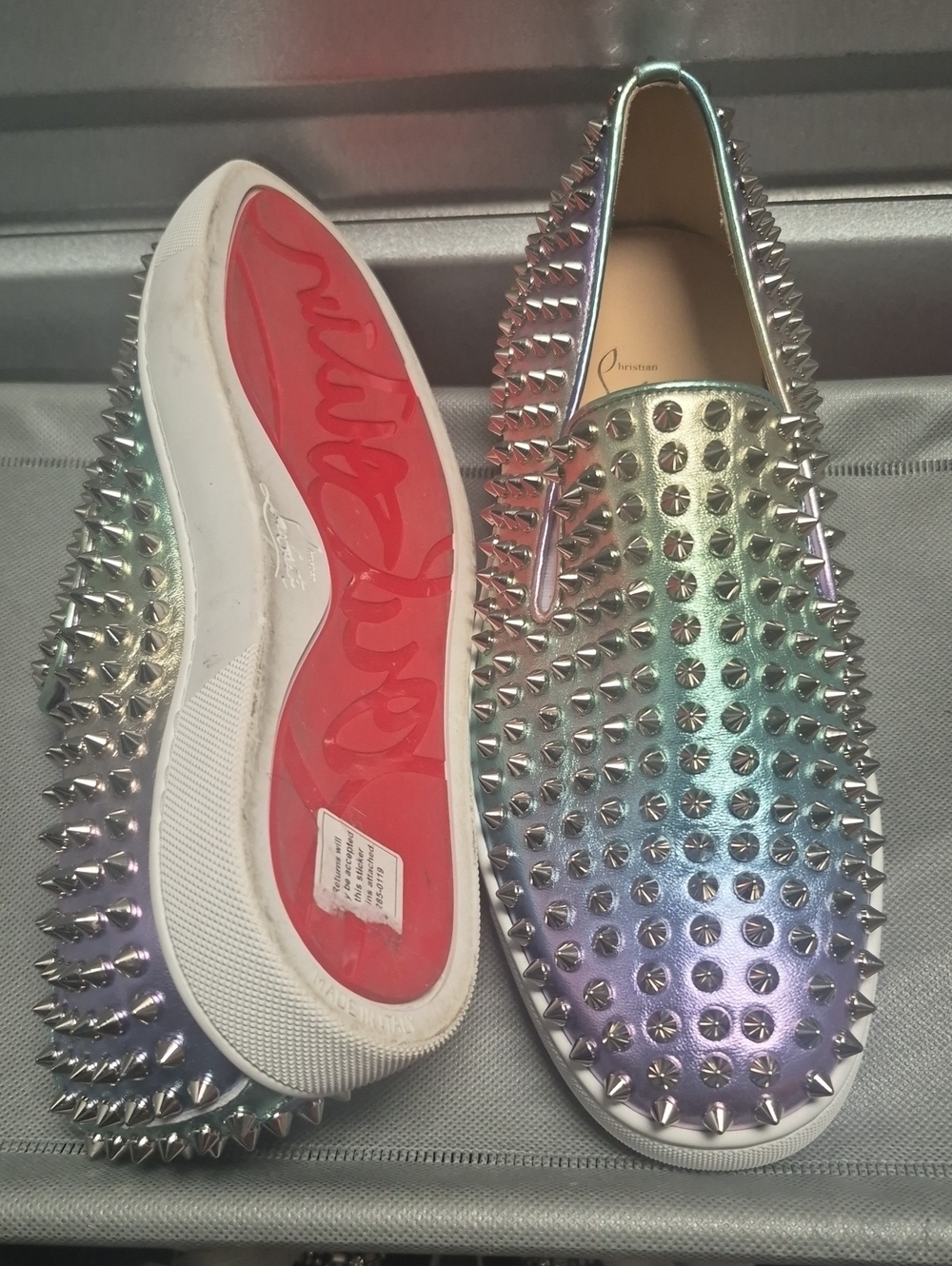 Christian Louboutin Size 10/ 40 Iridescent Spike Loafers - Silver/Multicolor